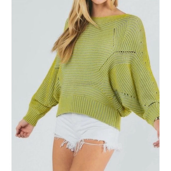 Lime & Dusty Blue Dolman Sleeve Sweater - Picture 3 of 9